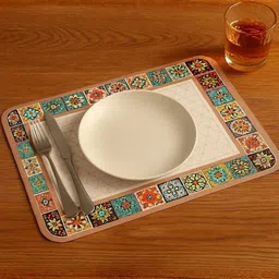 Myntra Elegant Homes 6Pcs Brown & Blue Patterned Waterproof Anti-Slip Table Placemats image 2