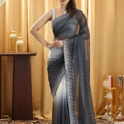 Satrani Black Net Embellished Saree With Unstitched Blouse-image-93