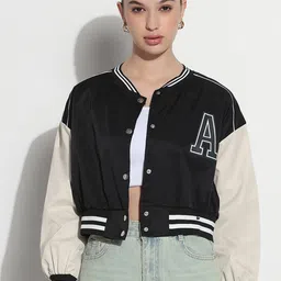 SHOWOFF Women Stand Collar Brand Logo Casual Varsity Jacket-picture-32