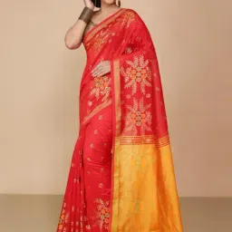 Bengal Handloom Red Art Silk Handloom Saree With Unstitched Blouse-image-5