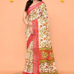 Piyari Fashion Floral Pure Cotton Jamdani Saree With Unstitched Blouse-picture-17