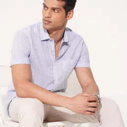 Peregrine by Pantaloons Men Textured Spread Collar Pure Cotton Casual Shirt-picture-22