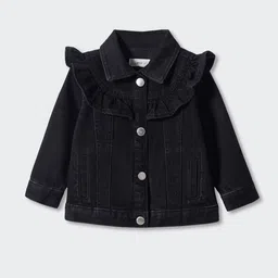 Mango Kids Girls Ruffled Detail Pure Cotton Denim Jacket-image-32