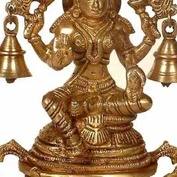 Exotic India Metallic-Toned Brass Goddess Lakshmi Statue with Elephants & Bells image 3