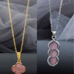 Birado Jewellery Set Of 2 Stainless Steel Gold-Plated Enamelled Pendants With Chain-image-94