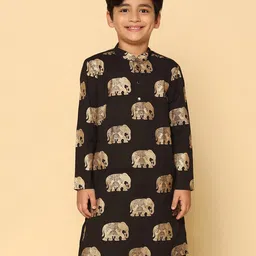 KISAH Full Sleeves   Elephant Motif Foil Printed  Kurta - Black-image-14
