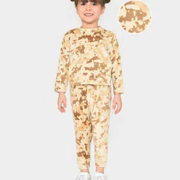 Mi Arcus 92% Polyester 8% Elastane Full Sleeves Camouflage Printed Coordinating Sweatshirt & Pajama Set - Cream-picture-12