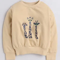 Aww Hunnie Full Sleeves Giraffe Printed Cotton Terry Autumn Winter Sweatshirt - Beige-picture-21
