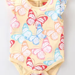 Babyhug 100% Cotton Knit Frill Sleeves Butterfly Printed Onesie - Yellow-picture-14