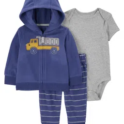 Carter's Full Sleeves Infant Boys Truck 3-Piece Fleece Cardigan Set - Navy Blue-picture-14
