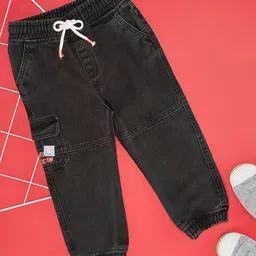 Pantaloons Baby Cotton Elastane Text Printed Jeans - Jet Black-picture-26