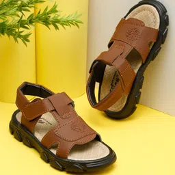 Tiny Bugs Checked Sandals With Velcro Closure - Tan-picture-27