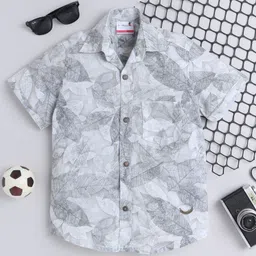 BAATCHEET Cotton Half Sleeves Leaves Printed Shirt - Off White-picture-13