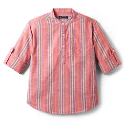 Pine Kids 100% Cotton Full Sleeves Stripes Shirt With Mandarin Collar - Multicolour-picture-17