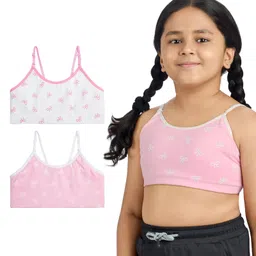 Plan B Cotton Elastane Knit Pack Of 2 Bows Printed Training Bras - Baby Pink & White-picture-12