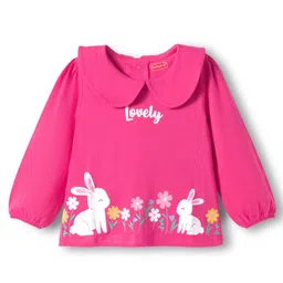 Babyhug 100 % Cotton Knit Full Sleeves Peter Pan Collar Top with Floral & Animal Print - Dark Pink-picture-28