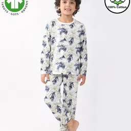 Anthrilo 100% Cotton Knit Full Sleeves Abstract Printed Coordinating Night Suit Set - Blue-picture-12