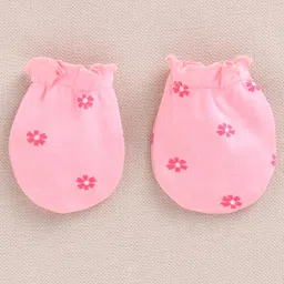 Babyoye Cotton Mittens & Booties Floral & Butterfly Print- Pink image 2