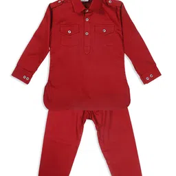 Vastramay Full Sleeves Pathani Kurta With Pyjama - Maroon image 3