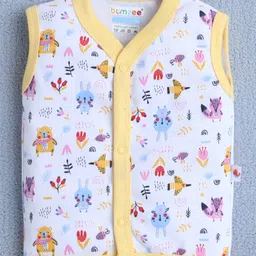 BUMZEE Cotton Pack Of 3 Sleeveless Rainbow & Animals Printed Jablas - White & Yellow image 3