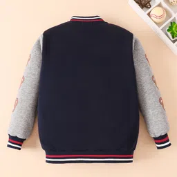 Mark & Mia Full Sleeves Bomber Jacket With Teddy Bear Print & Embroidery - Navy Blue image 2