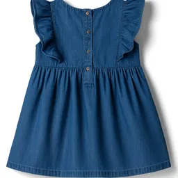 Babyhug Cotton Woven Frill Sleeves Frock With Bunny & Floral Embroidery - Blue image 2