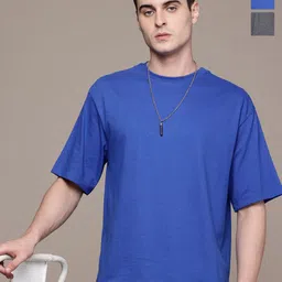 Moda Rapido Men Pack Of 2 Solid Round Neck Cotton Oversized Fit T-shirts-picture-36