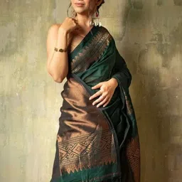 YAMUNE Ethnic Motifs Zari Pure Silk Handloom Banarasi Saree-picture-17