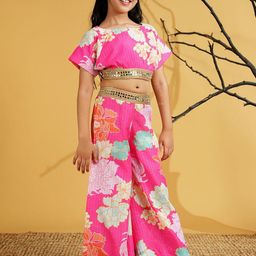 Aj DEZInES Girls Floral Printed Round-Neck Top With Trousers Clothing Set-picture-7