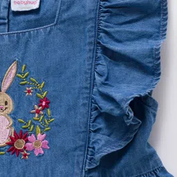 Babyhug Cotton Woven Frill Sleeves Frock With Bunny & Floral Embroidery - Blue image 5