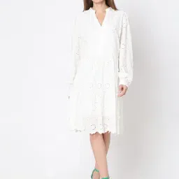 Vero Moda White Cotton Self Design Midi Dress-image-20