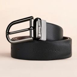 Louis Stitch Black & Brown Textured Spanish Leather Reversible Belt for Men-picture-34