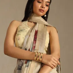 Soch Beige Linen Floral Saree With Stitched Blouse image 4