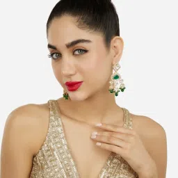 Zaveri Pearls Green Stone Beads Dazzling Austrian Diamonds Dangle Earrings-ZPFK18093 image 4