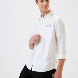 Spykar White Nylon Slim Solid Shirt image 5