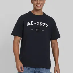 American Eagle Navy Cotton Regular fit Logo T-Shirt-picture-21