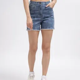 Elle Blue Cotton Graphic Print Shorts-image-64