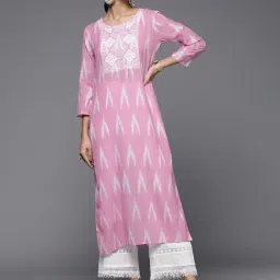 Varanga Pink Cotton Printed Straight Kurta-image-0