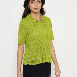 Madame Mehndi Cotton Regular Fit Self Pattern Top image 4