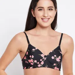Clovia Black Floral Print T-Shirt Bra-image-57