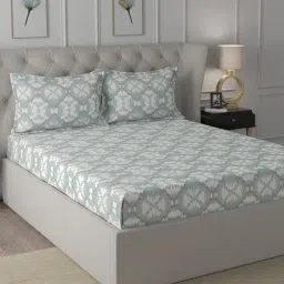 In-House by Maspar Blue 200 TC Cotton Printed Bed Sheet with 2 Pillow Cover-picture-27