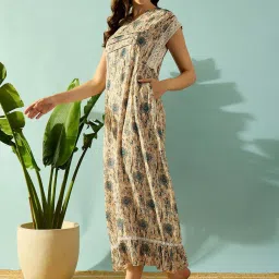 The Kaftan Company Beige Cotton Printed Night Dress image 4