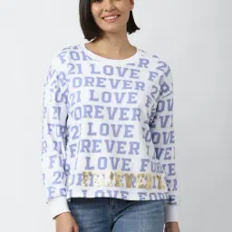 Forever 21 White & Blue Printed Sweatshirt-picture-27