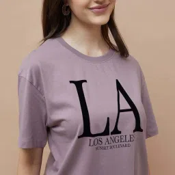 Fame Forever By Lifestyle Dusty Pink Cotton Regular Fit Printed T-Shirt image 4