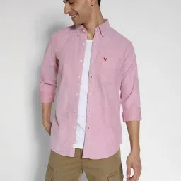 american eagle outfitters American Eagle Pink Cotton Slim Fit Texture Shirt image 4