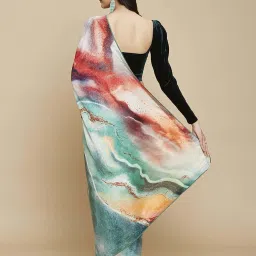 navyasa by liva Pink & Green Printed Saree With Unstitched Blouse image 4