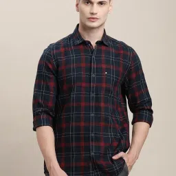 Turtle Navy Blue Slim Fit Checks Shirt image 4