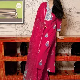 Moda Rapido Women Ethnic Motifs Embroidered Regular Thread Work Kurta with Palazzos & With Dupatta image 3