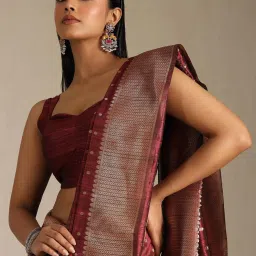 Soch Maroon Other Woven Design Saree With Unstitched Blouse image 4