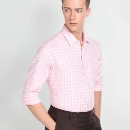 Arrow Pink Cotton Slim Fit Checks Shirt image 4